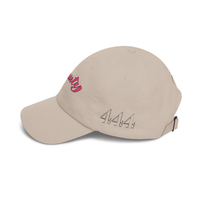 Beauty Affirmation & Angel Number 444 Classic Dad Cap — Vintage Brass Strap, Soft Cotton