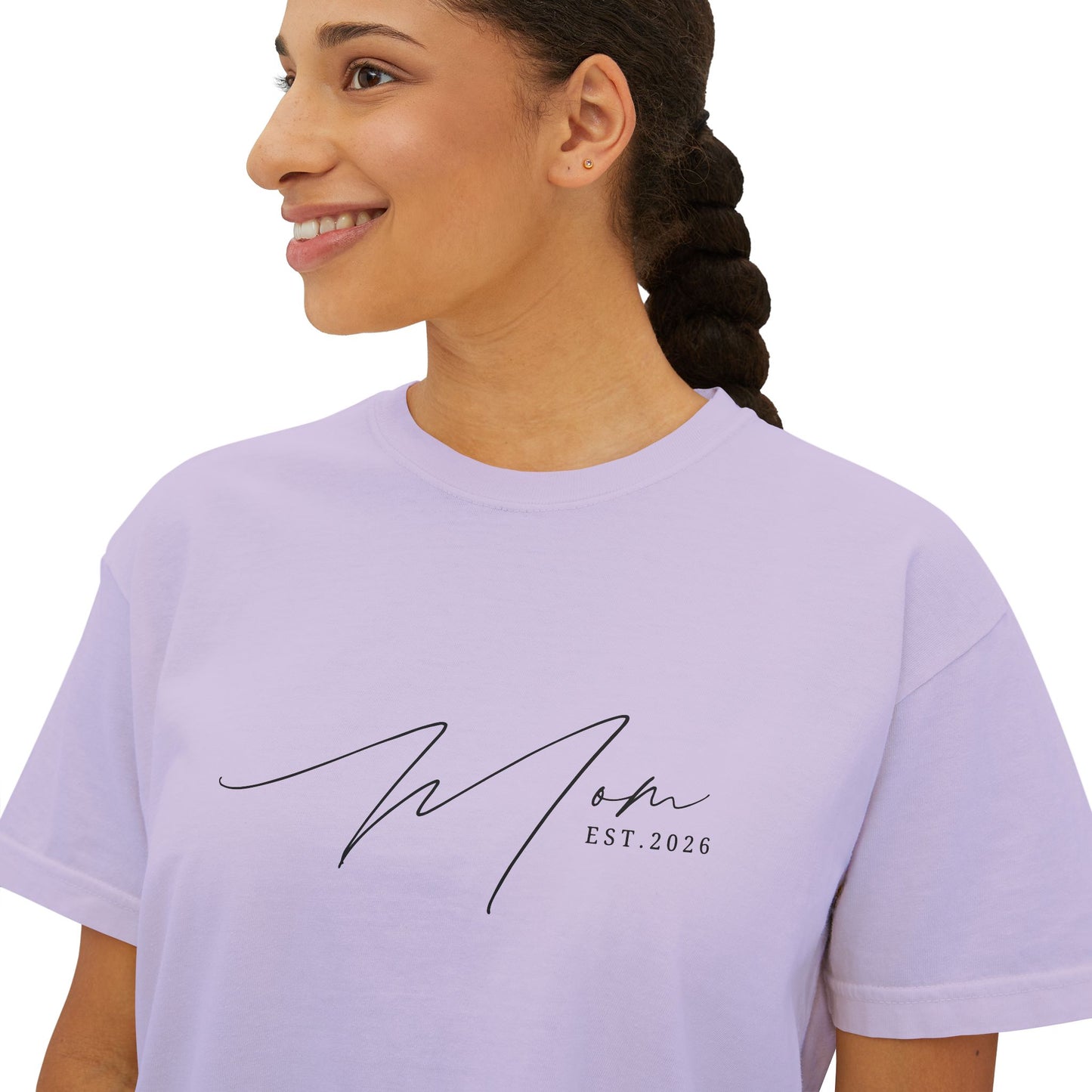 "Certified Mom Est. 2026 | Pigment Dyed Boxy Graphic Tee"