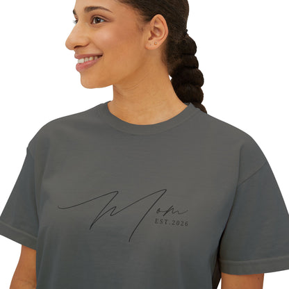 "Certified Mom Est. 2026 | Pigment Dyed Boxy Graphic Tee"