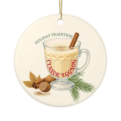 Classic Holiday Eggnog Ceramic Ornament, Double-Sided Traditional Drink Recipe Keepsake, Christmas Tree Decor