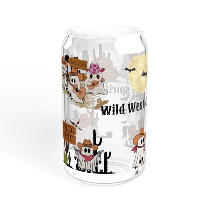 16oz Halloween Sipper Glass - 'Wild West & Spooky' Cute Cowboy Ghosts Design