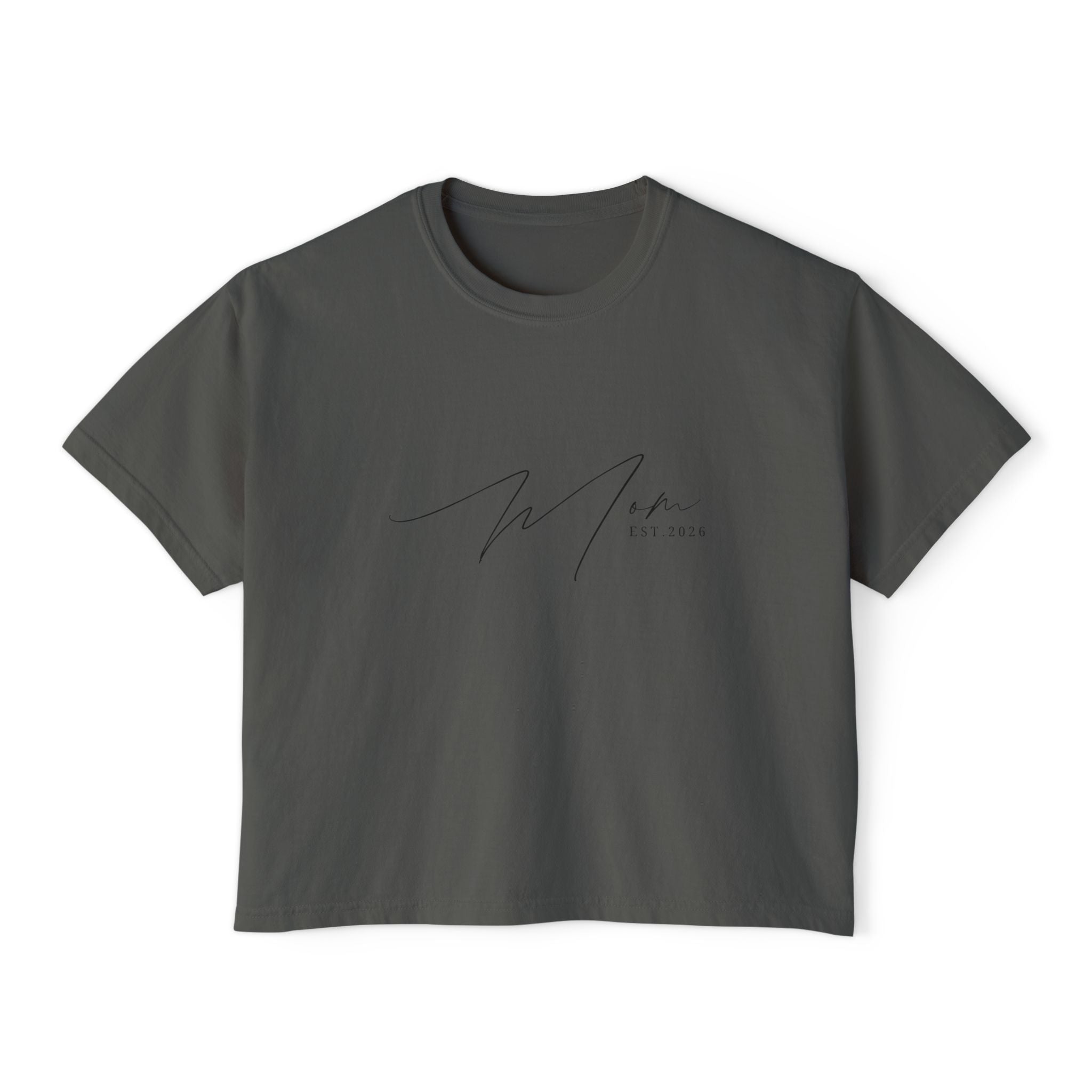 "Certified Mom Est. 2026 | Pigment Dyed Boxy Graphic Tee"