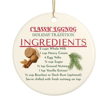 Classic Holiday Eggnog Ceramic Ornament, Double-Sided Traditional Drink Recipe Keepsake, Christmas Tree Decor