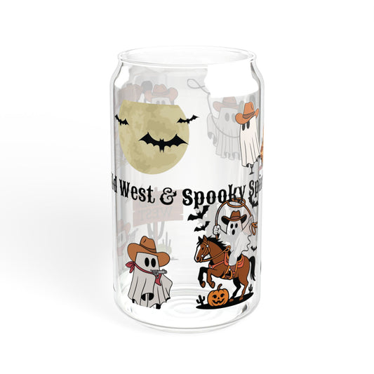 16oz Halloween Sipper Glass - 'Wild West & Spooky' Cute Cowboy Ghosts Design