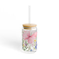 Floral Butterfly 16oz Glass Sipper with Straw