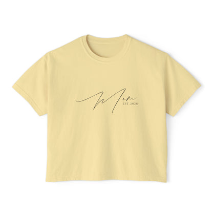 "Certified Mom Est. 2026 | Pigment Dyed Boxy Graphic Tee"