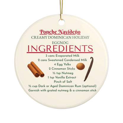 Ponche Navideño Dominican Eggnog Ceramic Ornament, Double-Sided Holiday Recipe Keepsake, Christmas Tree Decor