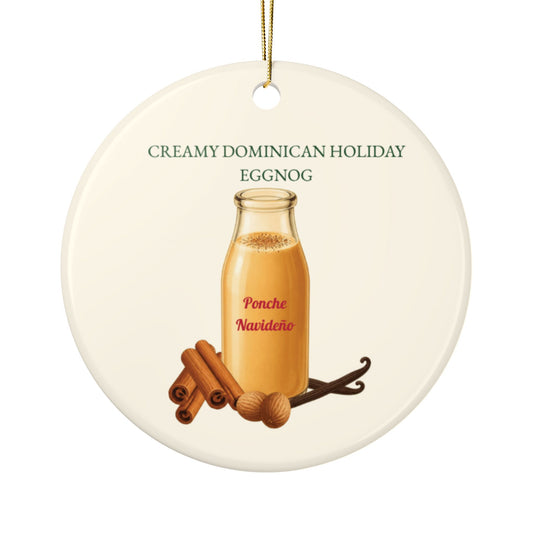 Ponche Navideño Dominican Eggnog Ceramic Ornament, Double-Sided Holiday Recipe Keepsake, Christmas Tree Decor