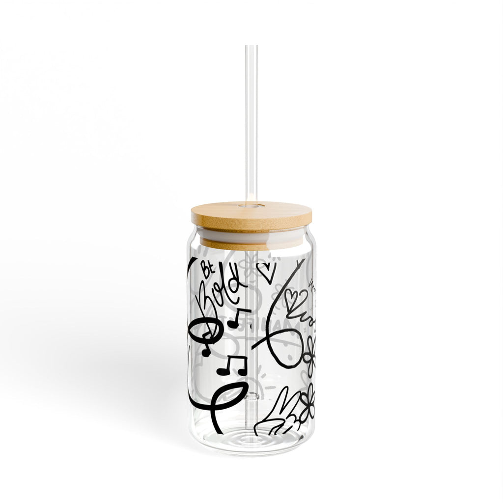Doodle Aesthetic Manifestation Glass Cup | 16oz Positive Affirmations Tumbler | Mindful Gift for Her