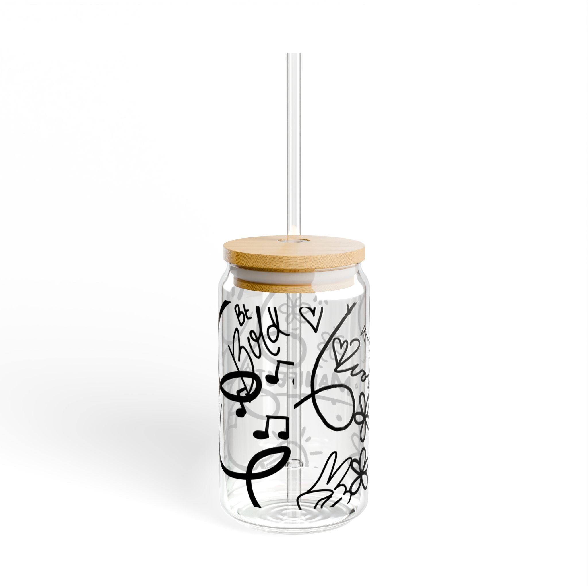 Doodle Aesthetic Manifestation Glass Cup | 16oz Positive Affirmations Tumbler | Mindful Gift for Her