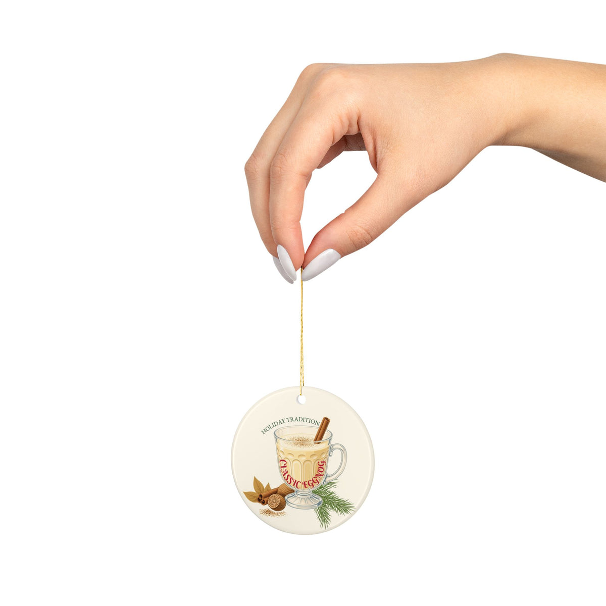 Classic Holiday Eggnog Ceramic Ornament, Double-Sided Traditional Drink Recipe Keepsake, Christmas Tree Decor