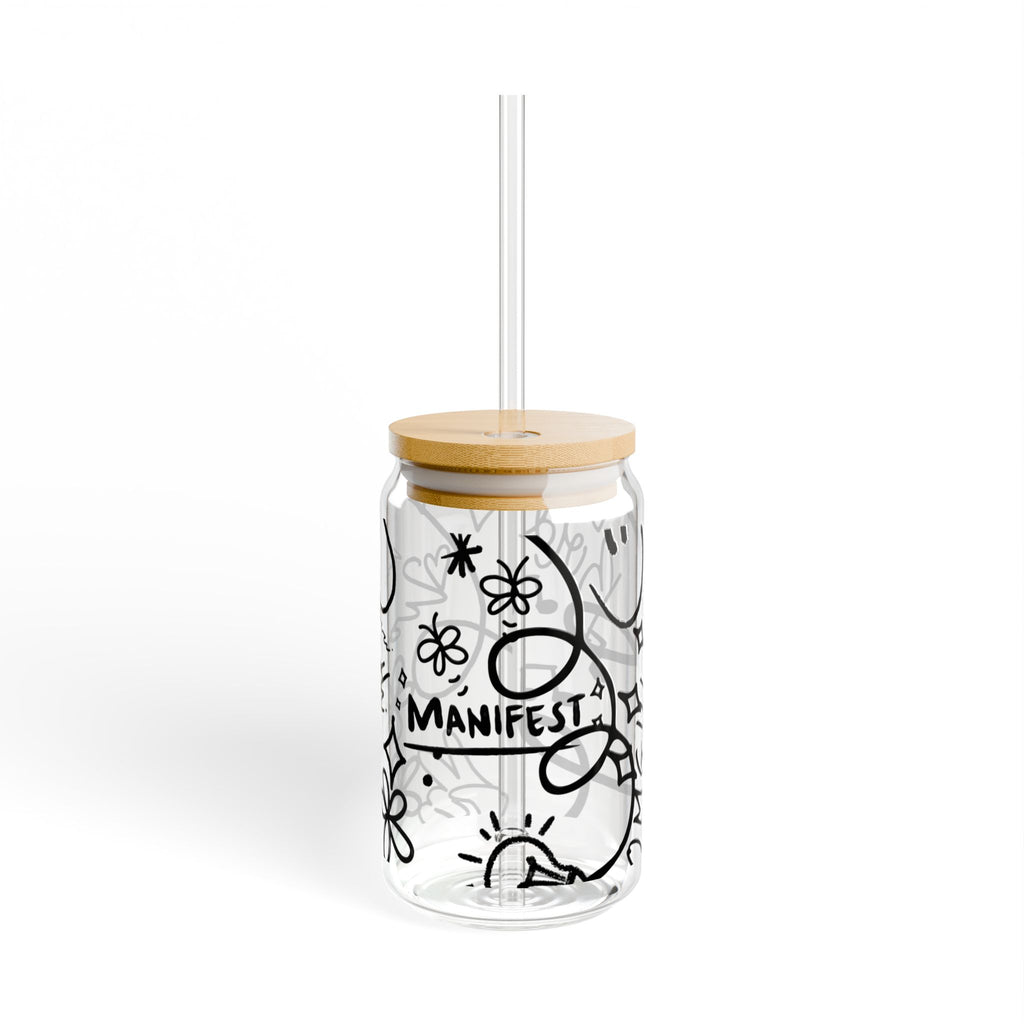 Doodle Aesthetic Manifestation Glass Cup | 16oz Positive Affirmations Tumbler | Mindful Gift for Her
