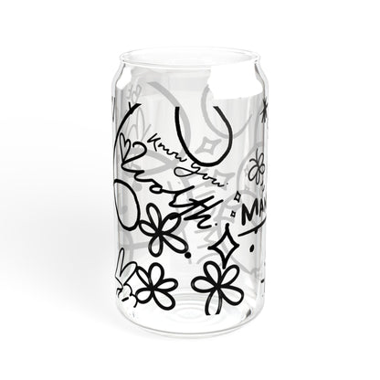Doodle Aesthetic Manifestation Glass Cup | 16oz Positive Affirmations Tumbler | Mindful Gift for Her