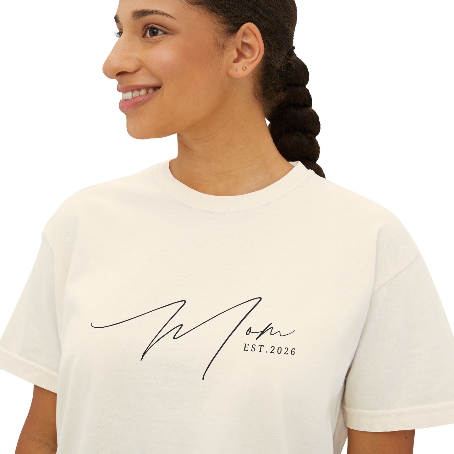 "Certified Mom Est. 2026 | Pigment Dyed Boxy Graphic Tee"