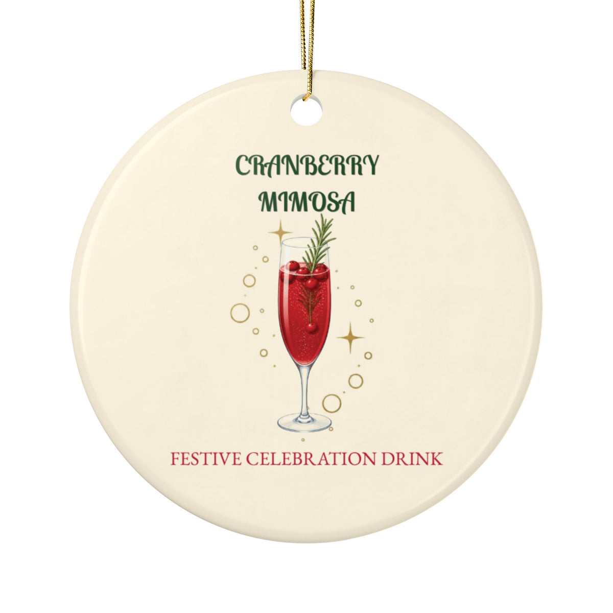 Cranberry Mimosa Ceramic Ornament, Double-Sided Holiday Recipe Keepsake, Brunch & New Years Decor