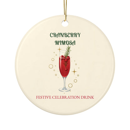 Cranberry Mimosa Ceramic Ornament, Double-Sided Holiday Recipe Keepsake, Brunch & New Years Decor