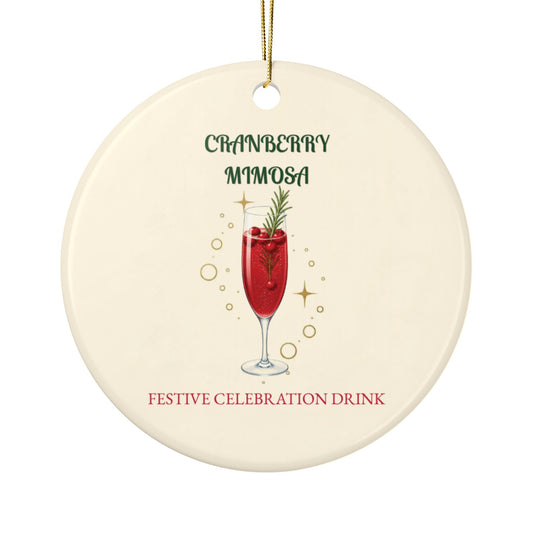 Cranberry Mimosa Ceramic Ornament, Double-Sided Holiday Recipe Keepsake, Brunch & New Years Decor