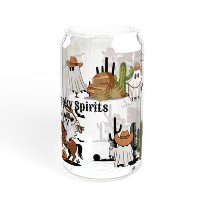 16oz Halloween Sipper Glass - 'Wild West & Spooky' Cute Cowboy Ghosts Design