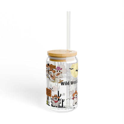 16oz Halloween Sipper Glass - 'Wild West & Spooky' Cute Cowboy Ghosts Design