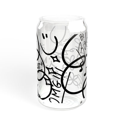Doodle Aesthetic Manifestation Glass Cup | 16oz Positive Affirmations Tumbler | Mindful Gift for Her