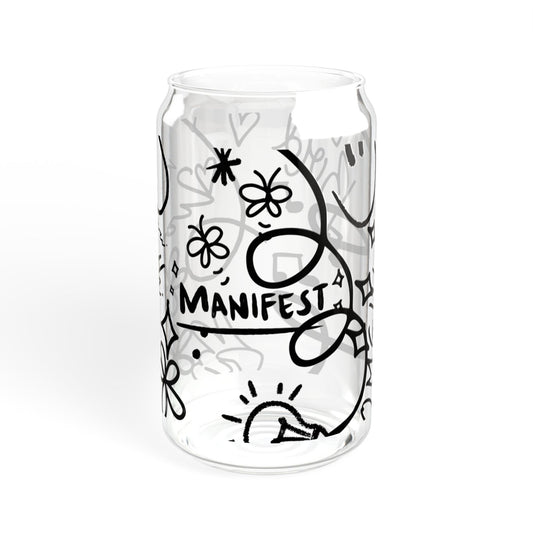 Doodle Aesthetic Manifestation Glass Cup | 16oz Positive Affirmations Tumbler | Mindful Gift for Her