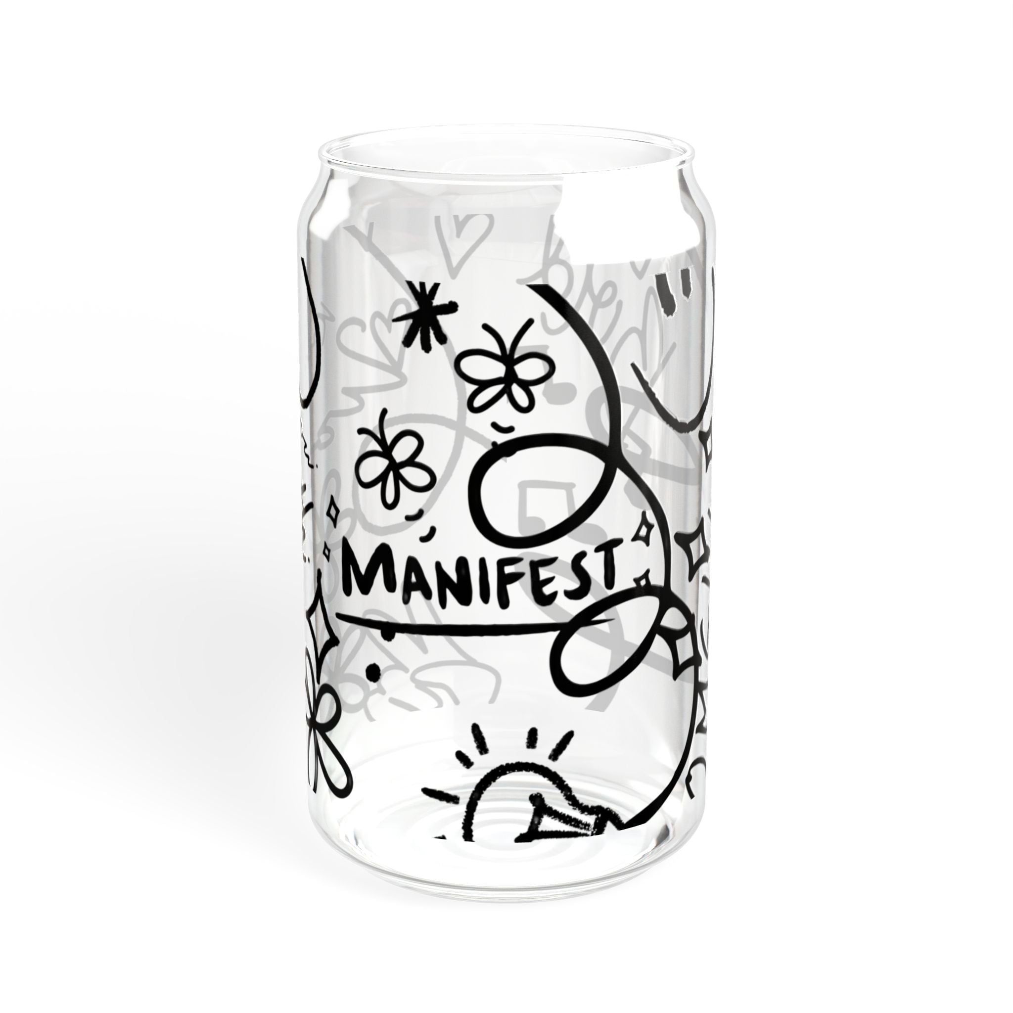 Doodle Aesthetic Manifestation Glass Cup | 16oz Positive Affirmations Tumbler | Mindful Gift for Her