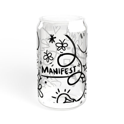 Doodle Aesthetic Manifestation Glass Cup | 16oz Positive Affirmations Tumbler | Mindful Gift for Her