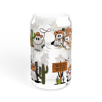16oz Halloween Sipper Glass - 'Wild West & Spooky' Cute Cowboy Ghosts Design