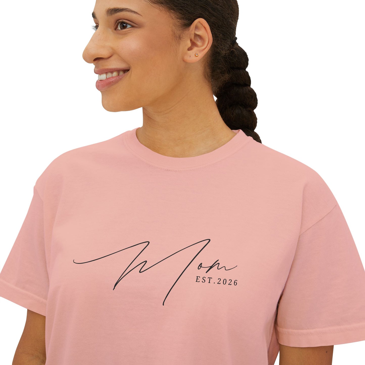 "Certified Mom Est. 2026 | Pigment Dyed Boxy Graphic Tee"