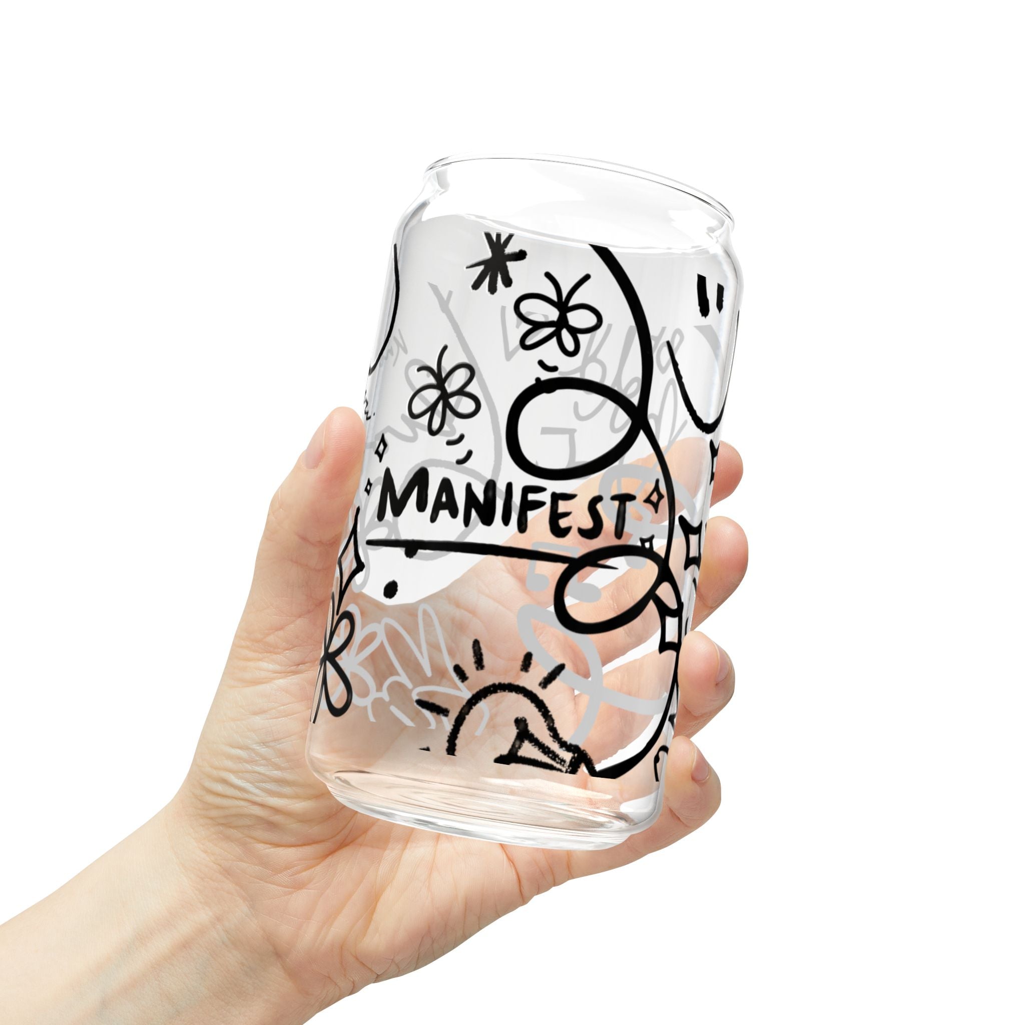 Doodle Aesthetic Manifestation Glass Cup | 16oz Positive Affirmations Tumbler | Mindful Gift for Her