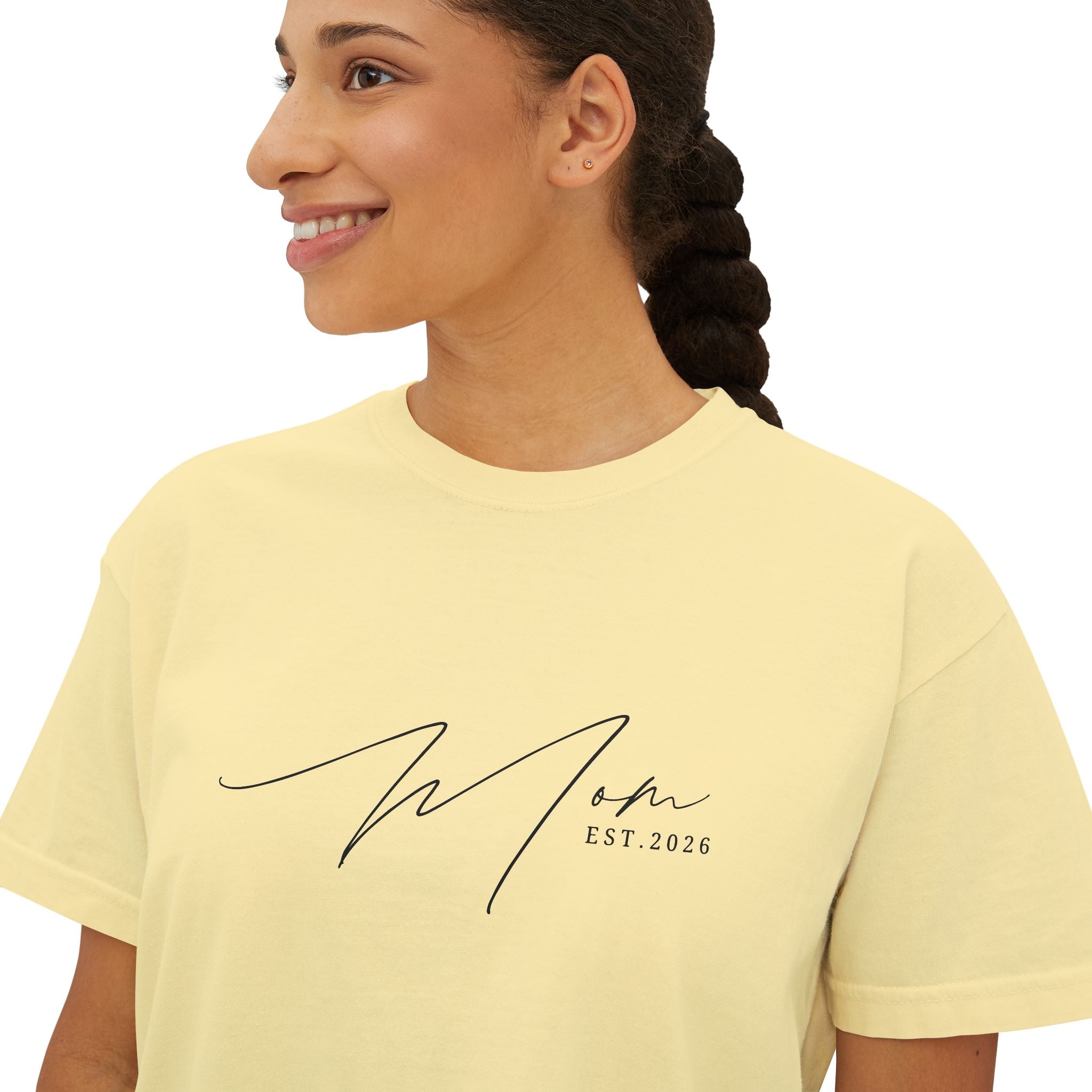 "Certified Mom Est. 2026 | Pigment Dyed Boxy Graphic Tee"