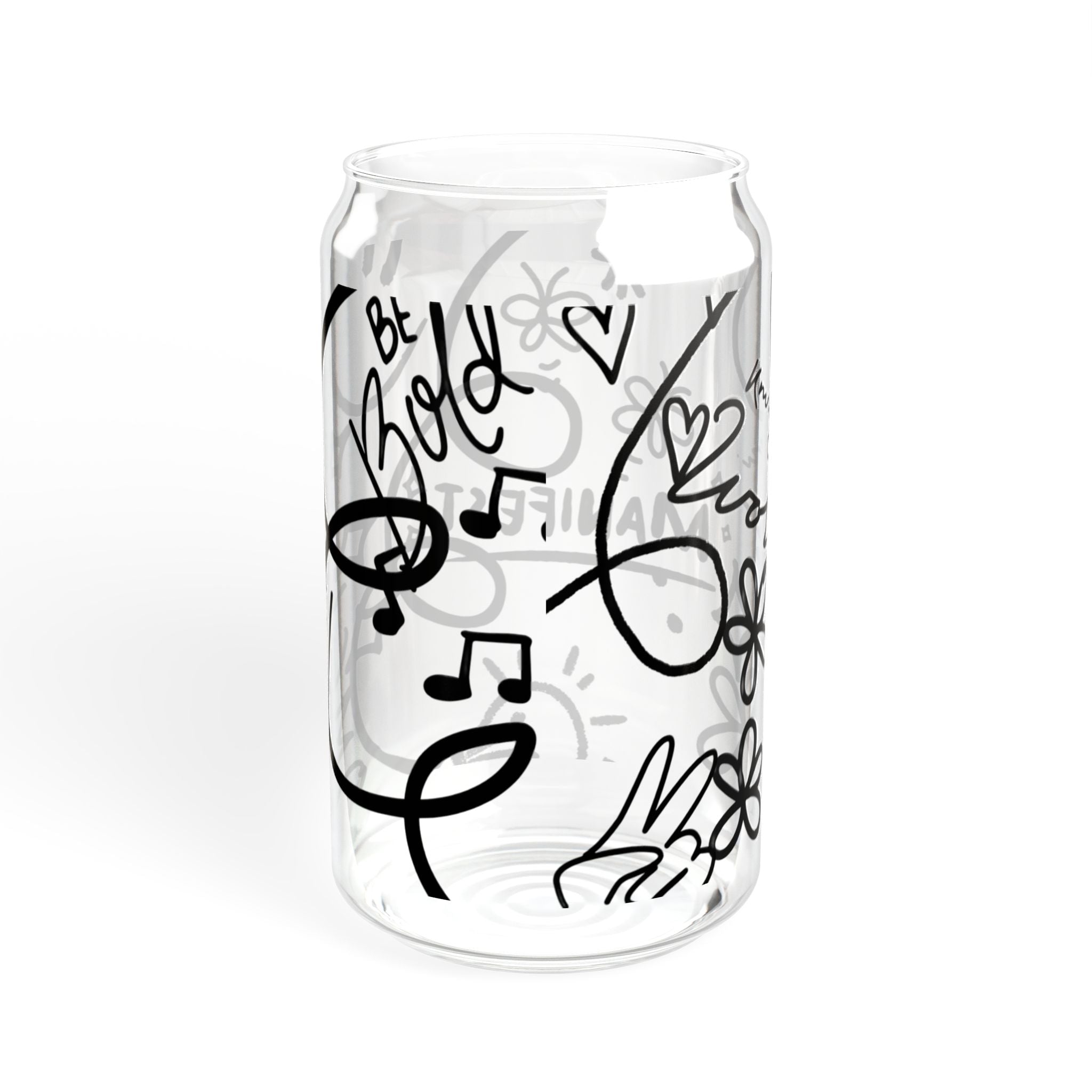 Doodle Aesthetic Manifestation Glass Cup | 16oz Positive Affirmations Tumbler | Mindful Gift for Her