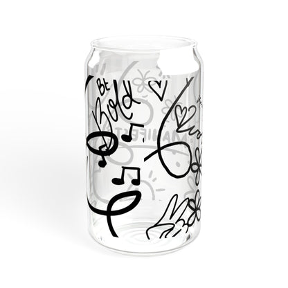 Doodle Aesthetic Manifestation Glass Cup | 16oz Positive Affirmations Tumbler | Mindful Gift for Her