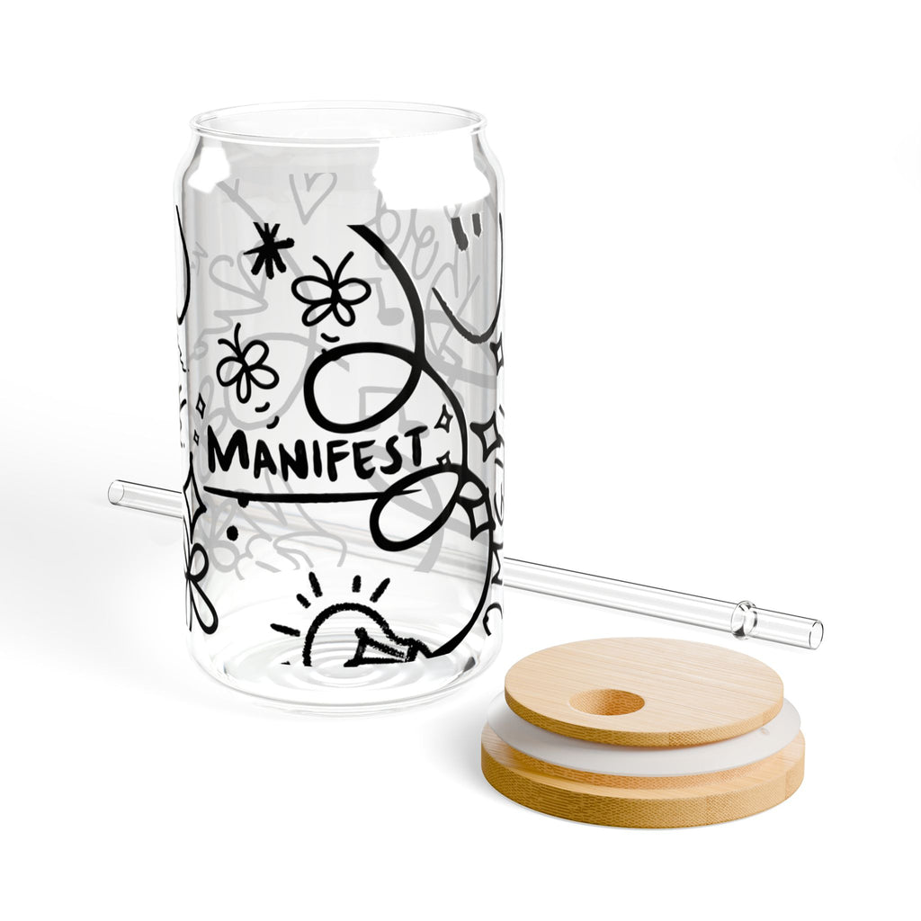 Doodle Aesthetic Manifestation Glass Cup | 16oz Positive Affirmations Tumbler | Mindful Gift for Her