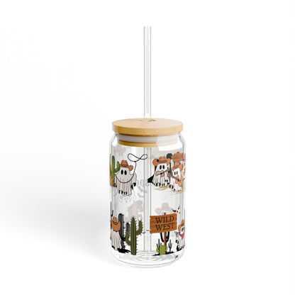 16oz Halloween Sipper Glass - 'Wild West & Spooky' Cute Cowboy Ghosts Design