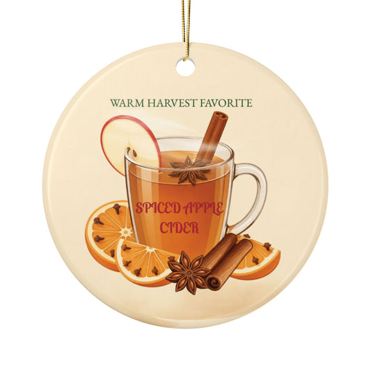 Spiced Apple Cider Ceramic Ornament, Double-Sided Holiday Recipe Keepsake, Fall & Winter Tree Decor