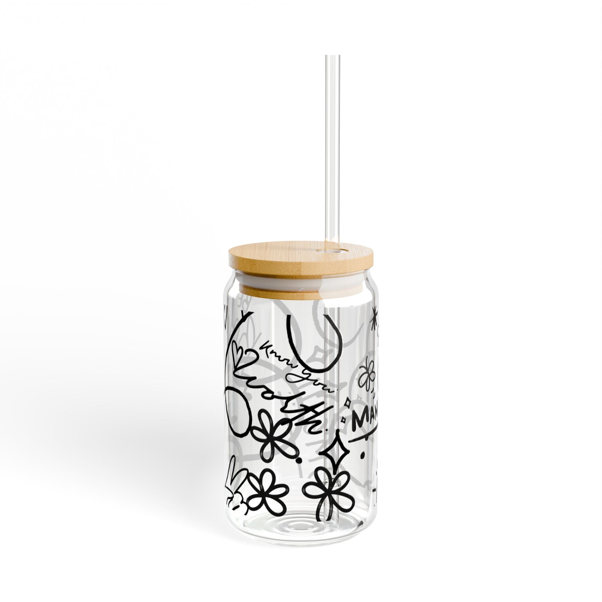 Doodle Aesthetic Manifestation Glass Cup | 16oz Positive Affirmations Tumbler | Mindful Gift for Her