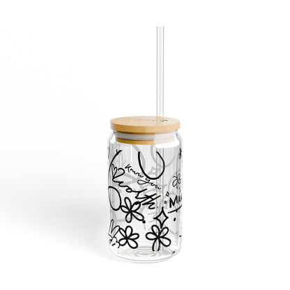 Doodle Aesthetic Manifestation Glass Cup | 16oz Positive Affirmations Tumbler | Mindful Gift for Her