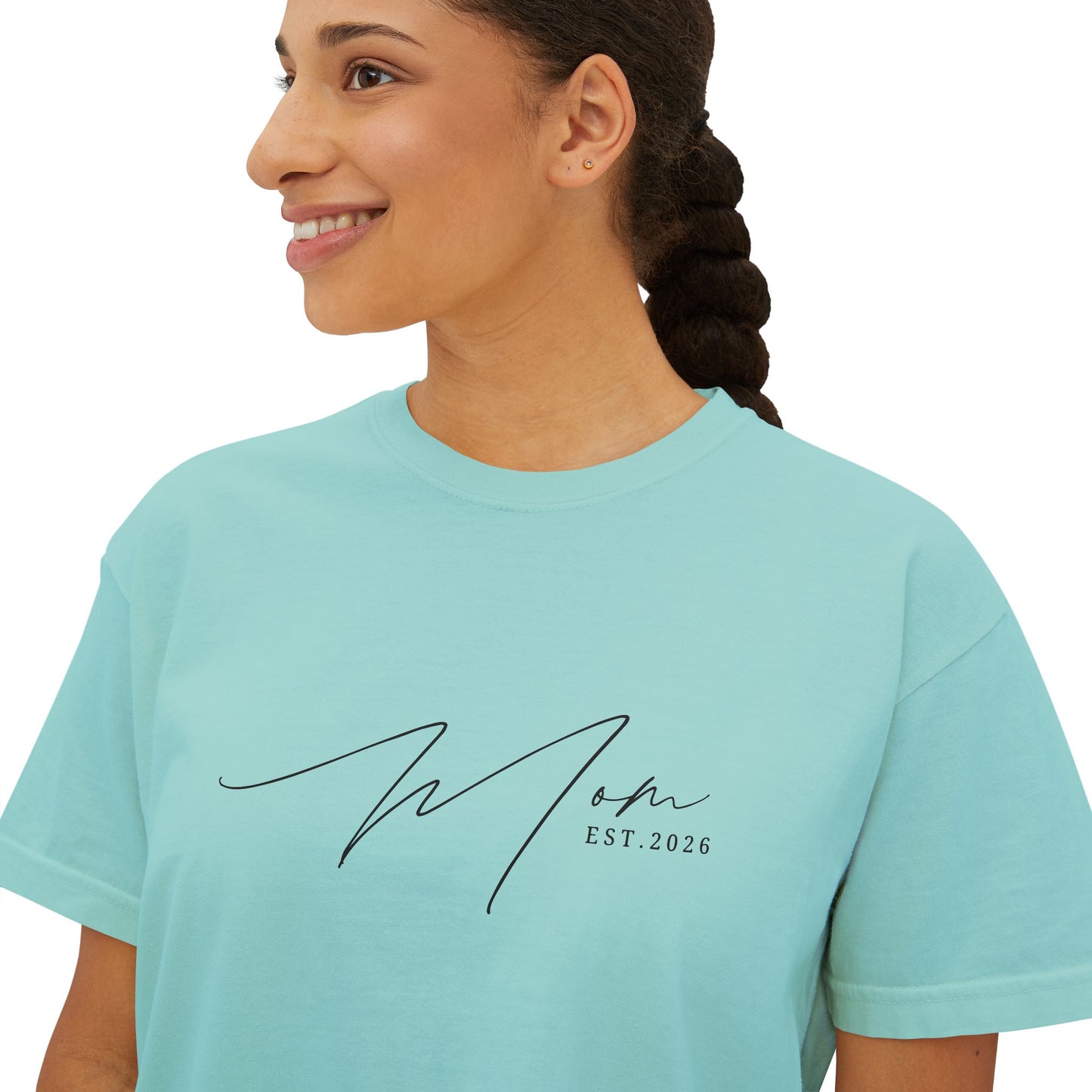 "Certified Mom Est. 2026 | Pigment Dyed Boxy Graphic Tee"