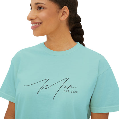 "Certified Mom Est. 2026 | Pigment Dyed Boxy Graphic Tee"