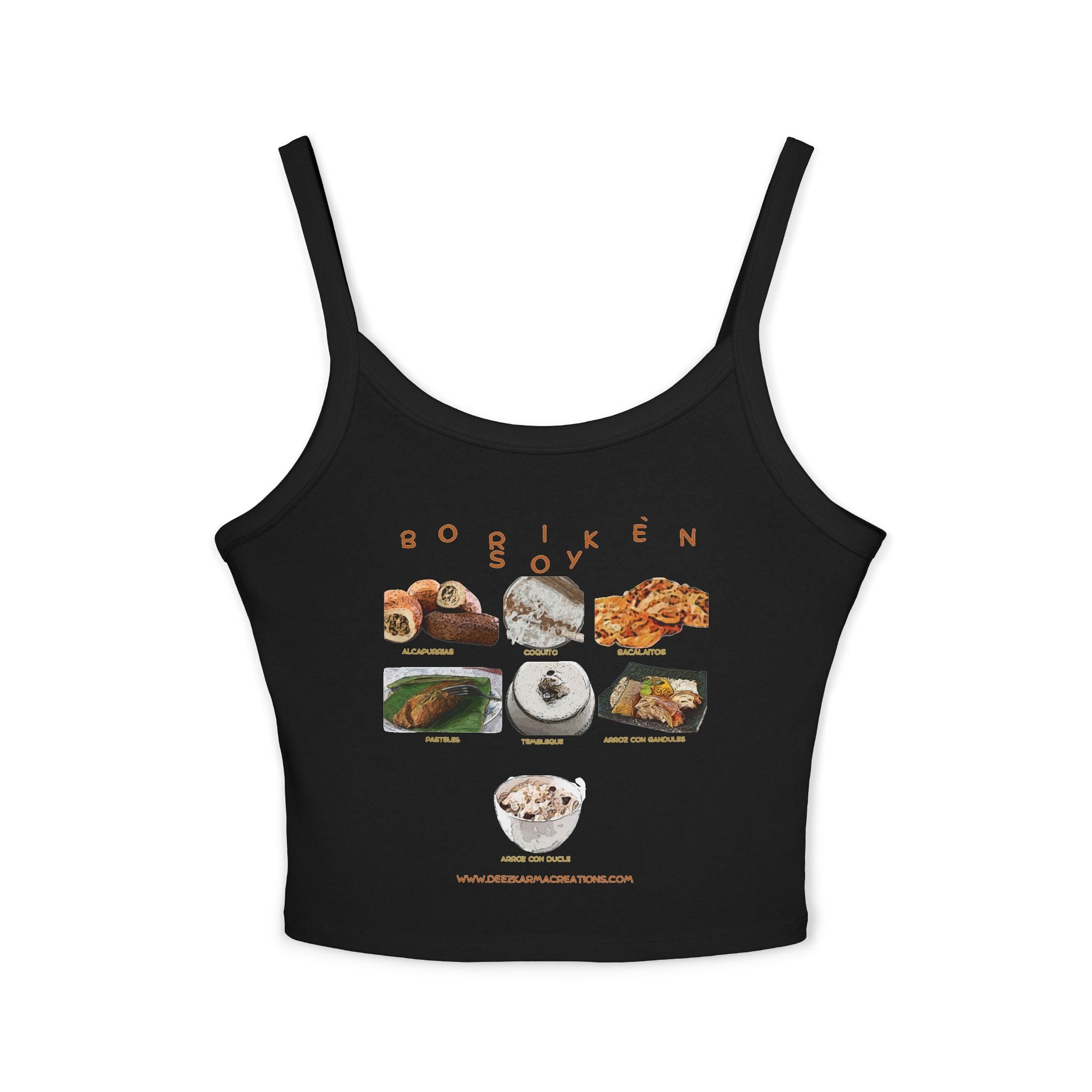 Black tank top with food graphic and 'Boriken' branding on a white background