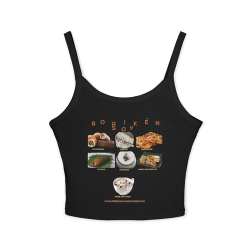 Black tank top with food graphic and 'Boriken' branding on a white background